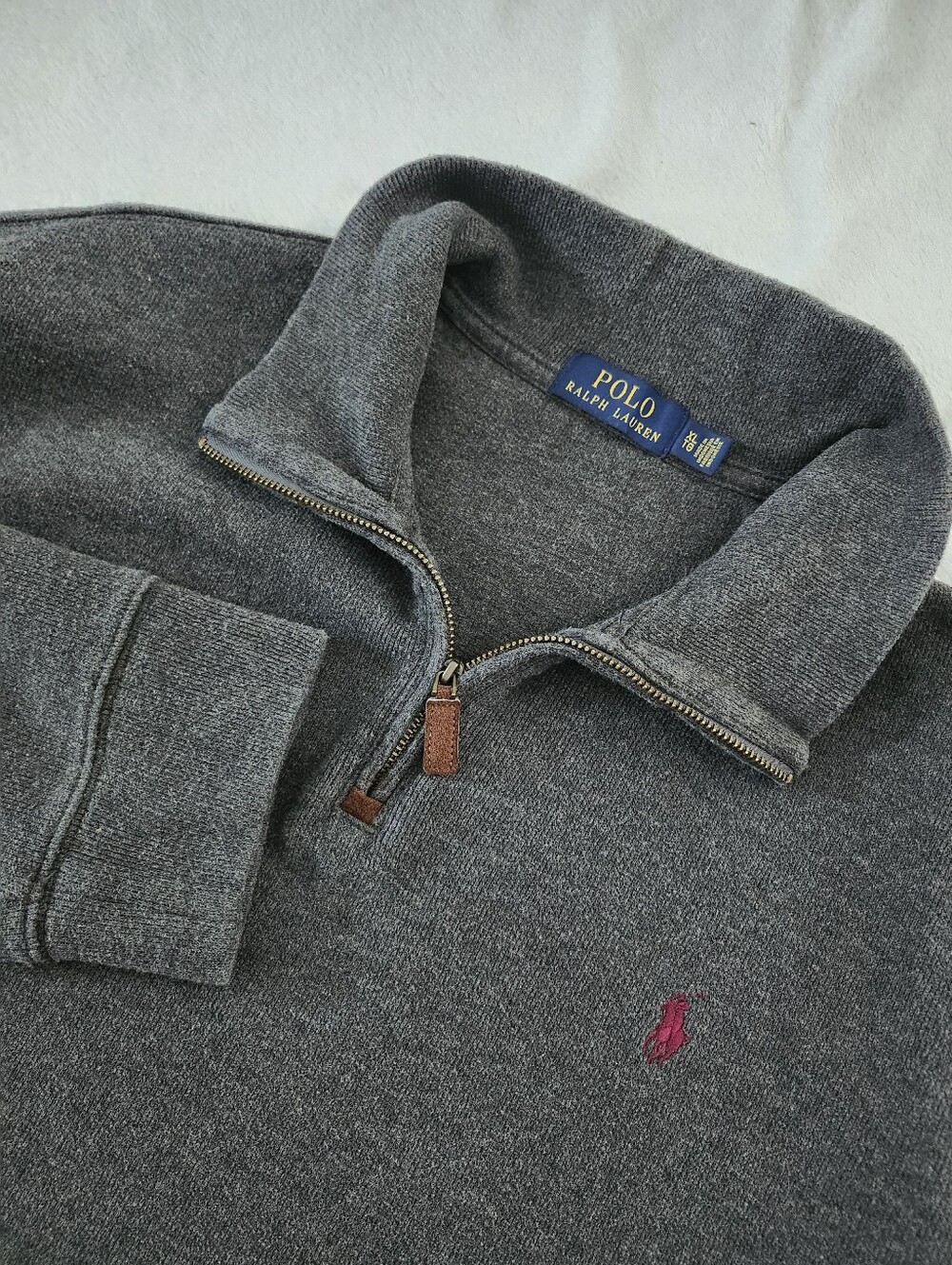 POLO RALPH LAUREN Size XL Charcoal Grey 1/4 Quarter-Zip Pullover Sweater Cotton